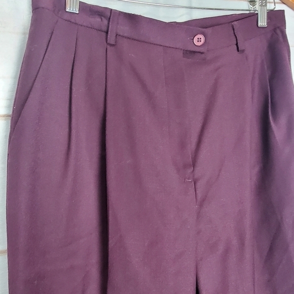 Vintage 90s Purple Wool Super High Rise Pleated  Trouser Casual Pants Size 12 - Picture 4 of 12